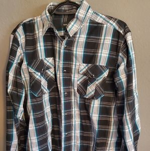 Plaid snap front collared shirt